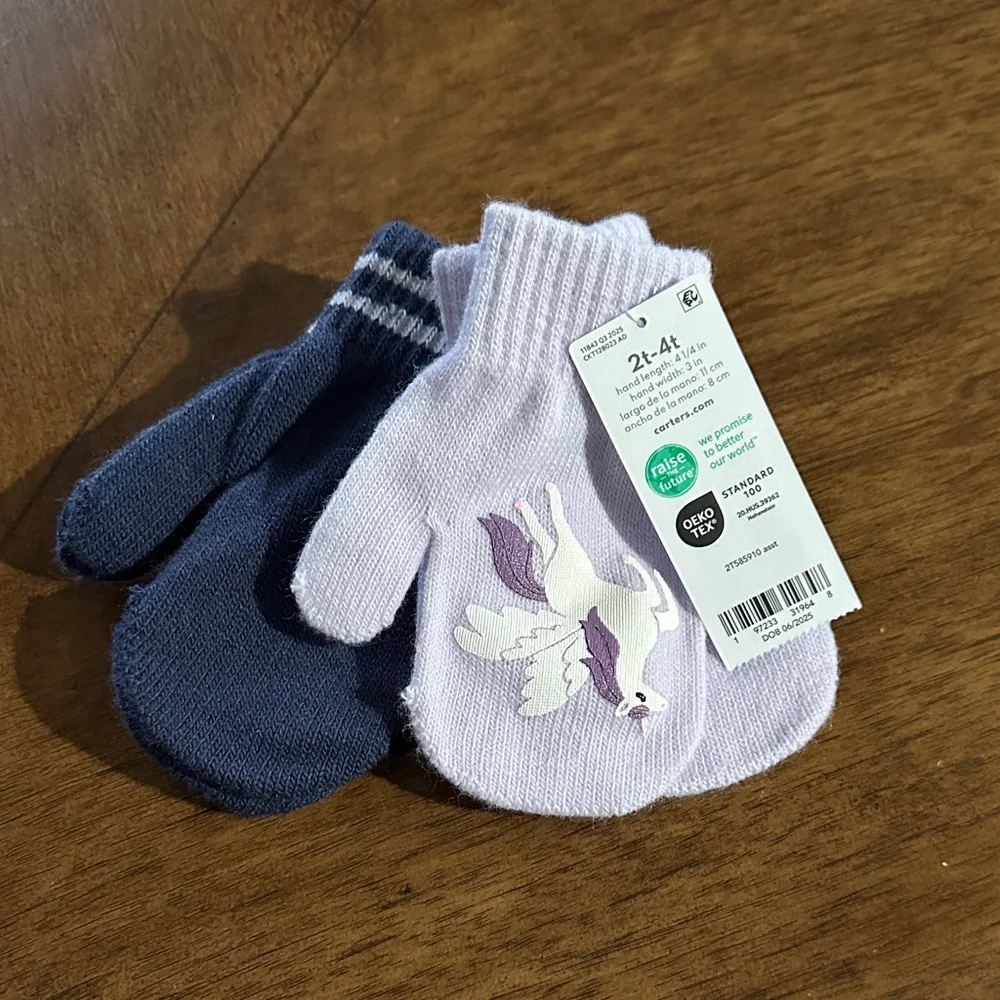 Carter's Navy and Light Purple Mittens with Fox Design